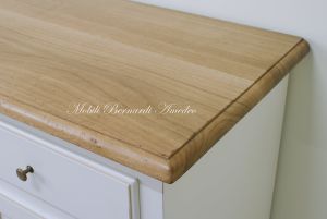 Country style wooden sideboard with white structure and light colored national walnut top